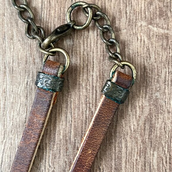 Vintage Leatherock Stone and Peacock Feather Leather Bohemian Statement Necklace - Picture 6 of 12